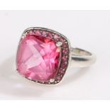 Silver pink topaz and rhodolite garnet ring, ring size N, 5.7g