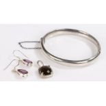 Silver jewellery to include pair of amethyst set earrings, smoky quartz pendant, bracelet, 18.8g (