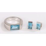 Montblanc ring set with an aquamarine type stone, matching pair of earrings