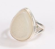 Silver and white drusy quartz ring, ring size O1/2, 7.4g