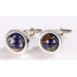 Pair of globe cufflinks, with rotating globes to the white metal cufflinks