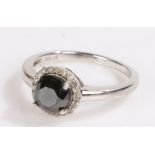 Silver and black diamond ring, ring size Q, 3g