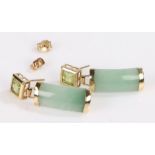 9 carat gold and jade earrings, 3.8g