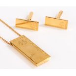 South African Gold Company ingot, numbered ZA 7995, par of matching cufflinks, numbered ZA 2761