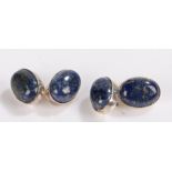 Pair of silver and lapis lazuli cufflinks, with oval set heads