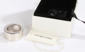 Pianegonda substantial silver ring, with white lettering and stylised heart to the band, ring size