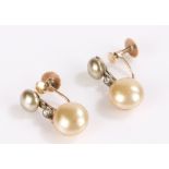 Pair of 9 carat gold and pearl set earrings, with screw fittings