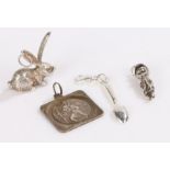 Silver pendants and charms, to include rabbit, spoon, St. Christopher, figure wearing a flat cap,