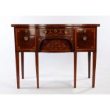 Edwards and Roberts mahogany and inlaid sideboard, the serpentine top with crossbanded edge above