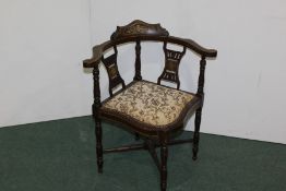 Edwardian mahogany and inlaid corner chair