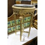 French style gilt jardiniere stand, with green circular marble top, raised on reeded tapering legs