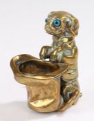 19th Century brass novelty vesta, of a dog holding an upturned top hat, 65mm high
