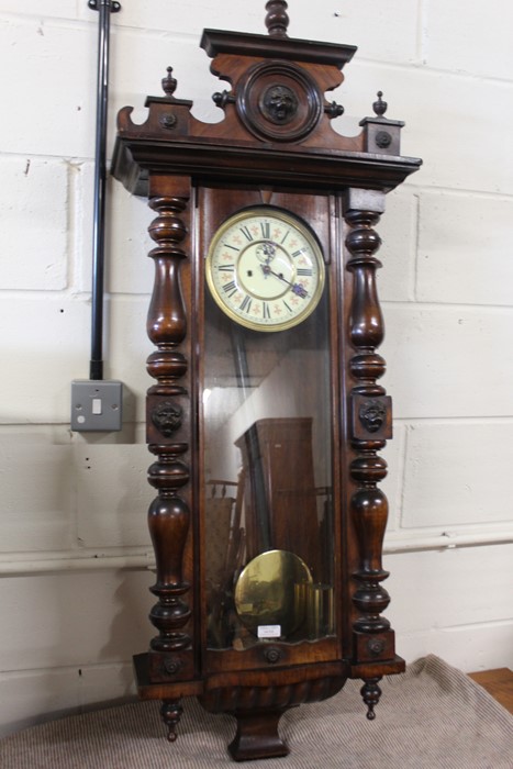 Vienna regulator wall clock, the pediment and case with carved lion mask decoration, the dial with