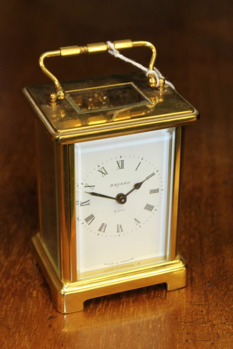 Bayard 8 day brass cased carriage clock, the white dial with roman numerals, 8cm x 14.5cm to top - Image 3 of 3