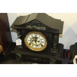 American black slate mantel clock made by the Ansonia Clock Co., New York, enamel dial with Roman