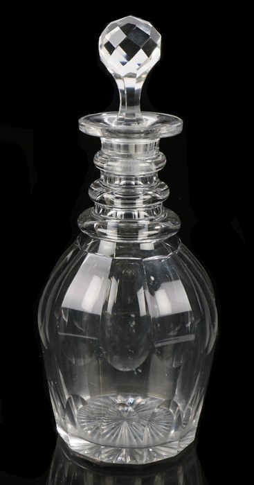 George III decanter, the three ring neck above a sliced cut bulbous body, together with a diamond