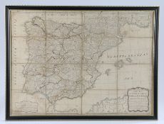 19th Century folding map of Spain and Portugal, published by Laurie & Whittle, with hand written