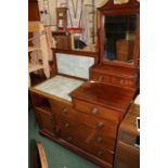 Edwardian mahogany washstand, with bevelled mirror above two small drawers, with tiles to the