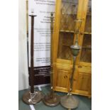 Brass standing oil lamp, now converted to an electric lamp, oak standard lamp, reeded standard