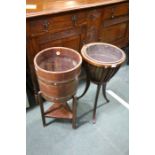 Coopered oak jardiniere stand, regency style urn form jardiniere stand (2)
