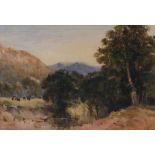 William Bennett, (1811-1871) Cows by a river and highlands in the distance, 43cm x 29cm