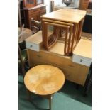 Nest of three Parker Knoll teak occasional tables, sewing table with puce silk lined interior (2)