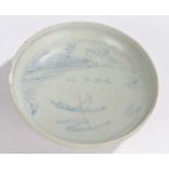 18th Century Chinese ship wreck porcelain dish, possibly Nanking, with a faded blue design to the