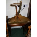 Gilt demi-lune occasional table with faux marble top, mahogany occasional table, with hinged lid, on