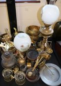 Copper and brass ware, to include oil lamp, scales, jardinieres etc. (qty)