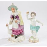 Sampson porcelain, to include a model of an elderly lady with a swan to her side, 17cm high,