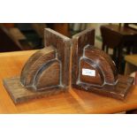 Pair of oak Art Deco book ends