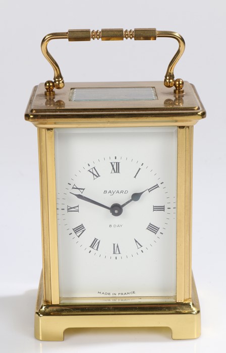 Bayard 8 day brass cased carriage clock, the white dial with roman numerals, 8cm x 14.5cm to top