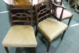 Pair of Regency mahogany side chairs, with bar backs and stuff over seats, (2)
