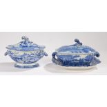 19th Century blue and white transfer decorated tureen and cover, Robert Hamilton Ruined Castle