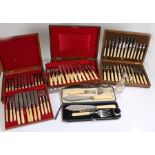 Cased sets, to include two sets of fish knives and forks, fruit knives and forks, fish servers,