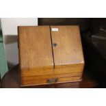 Oak stationary box, with fitted interior and frieze drawer, 38cm wide