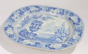 19th Century Etruscan and Greek vase patterned blue and white meat dish, with floral borders and