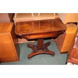 Victorian mahogany card table, the D shaped fold over top revealing a green baize lined playing