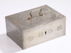 1930's safety deposit box, with an engine turned case, lock unreliable, 24.5cm wide