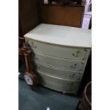 French style green painted bow front chest of five long drawers, 76cm wide