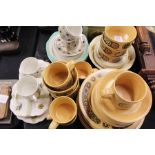 Kiln Craft pottery dinner and tea service, six Midwinter Stylecraft bowls, Sandland Ware cake set