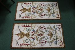 Two tapestry panels depicting urns, birds and scrolls (2)