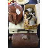 Spong's versatile slicer and grater no. 630 in original box, enamel teapot, stoneware hot water