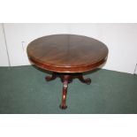 Victorian mahogany breakfast table, with a circular top and turned base on cabriole legs