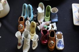Collection of miniature shoes to include an Aynsley Cottage Rose example and a Coalport Ming Rose