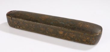 19th Century Persian penwork Qalamdan pen case, with foliate decoration, 28cm long