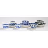 Collection of 19th Century blue and white transfer decorated tea bowls, to include a pearlware