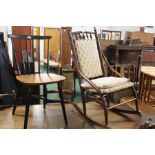 American style spindle back rocking chair, single spindle back dining chair with ebonised back and