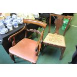 Victorian rosewood elbow chair with scroll carved splat back, single 18th Century dining chair