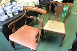 Victorian rosewood elbow chair with scroll carved splat back, single 18th Century dining chair